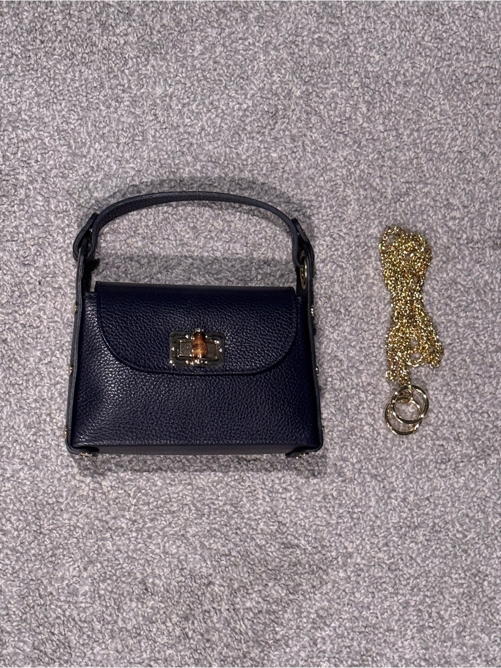 Classic Navy Top-Handle Crossbody Bag with Gold Hardware